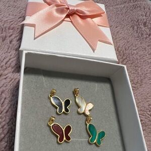 Elegant Butterfly Pendant 18k Gold Black, Red, White, Green